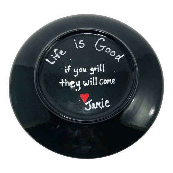 Handpaint Platter 13" Big Serving Tray Dish Plate Funny Grill Meat Lover Black - Picture 2 of 12
